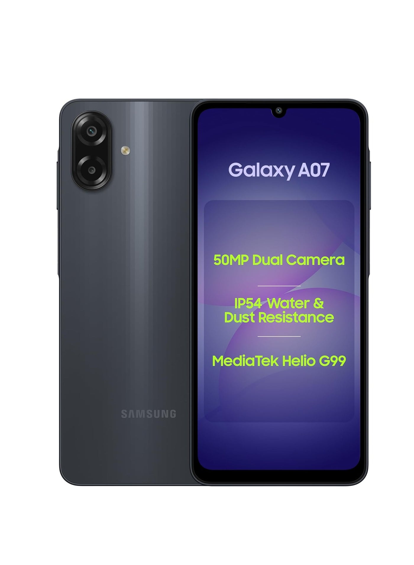 Compare Galaxy A07 LTEBlack, 6.7Inch HD+ Display, 4GB RAM, 64GB Storage, 90Hz Refresh Rate, 50MP Dual Camera, MediaTek Helio G99 at KSA Price