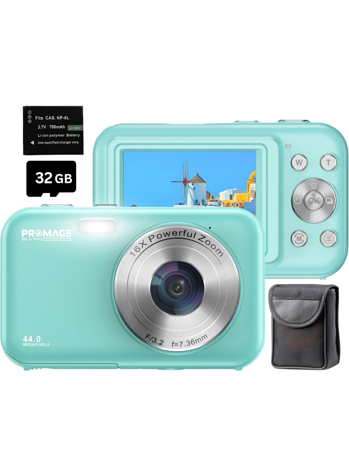 Compare PROMAGE PC95 Digital Camera 44MP – Green, 1080p Video, 2.4″ LCD Screen, 16X Zoom, USB Rechargeable, with SOLIBAG Carry Case at KSA Price