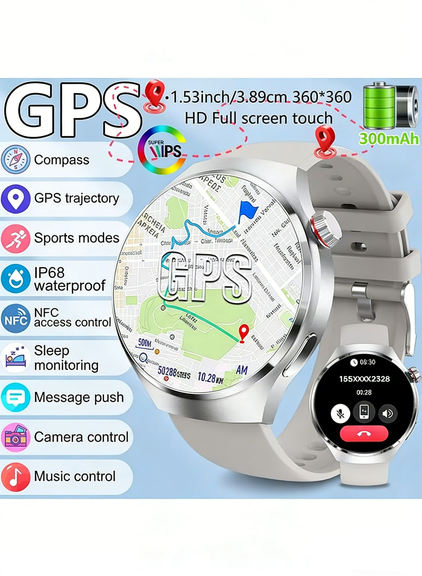 Compare Mens Smart Watch Outdoor Multi Sport Mode 1. 53inch HD Screen 300mAh Battery Capacity Wireless Call Mens Watch, Fitness Tracker, Workout Companion, Sleek Smartwatch For Men at KSA Price