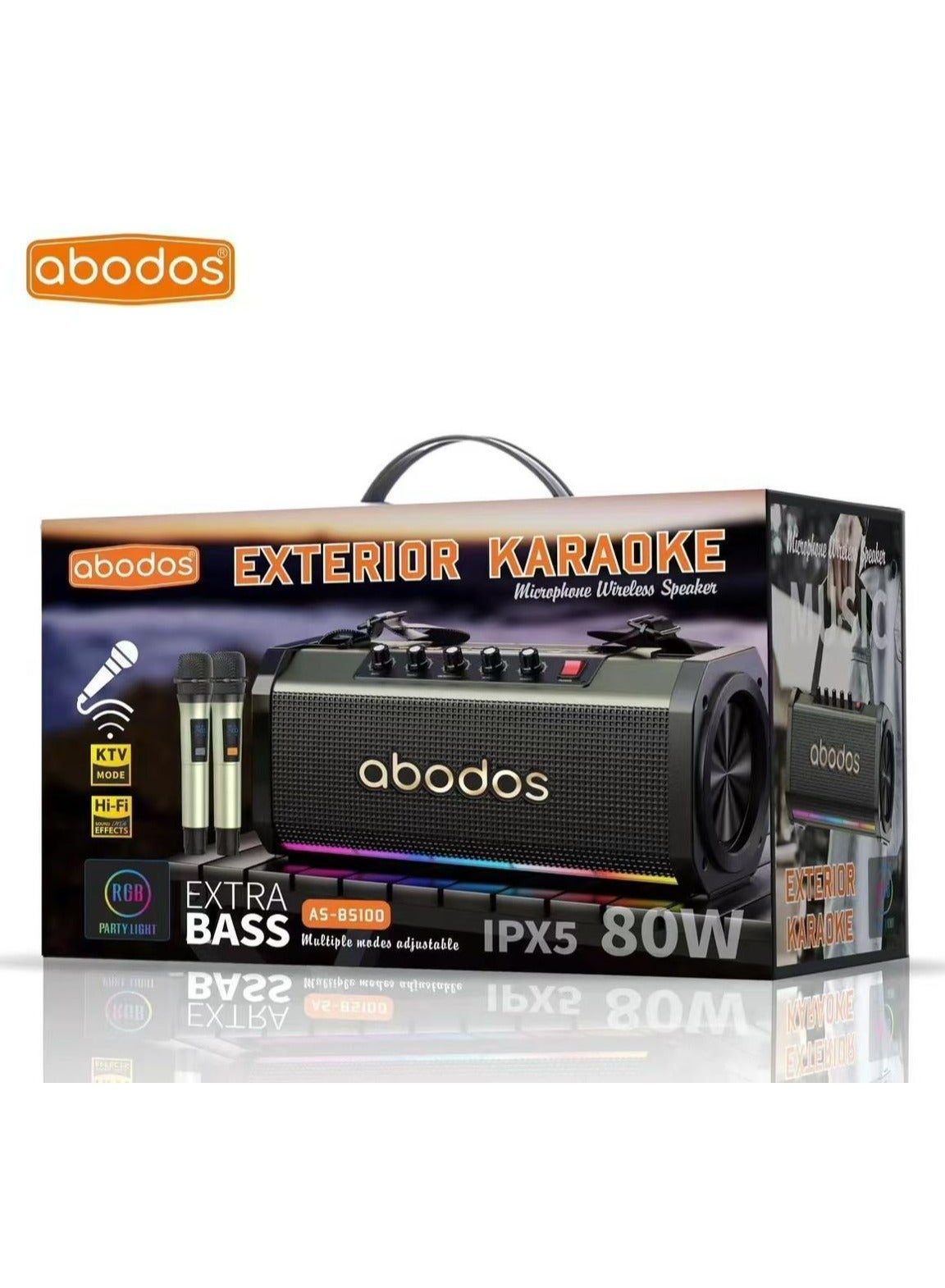 Compare Abodos ASBS100 Karaoke Wireless Speaker with Microphone – RGB Party Light, 56H Playtime, Portable Bluetooth Exterior Speaker at KSA Price