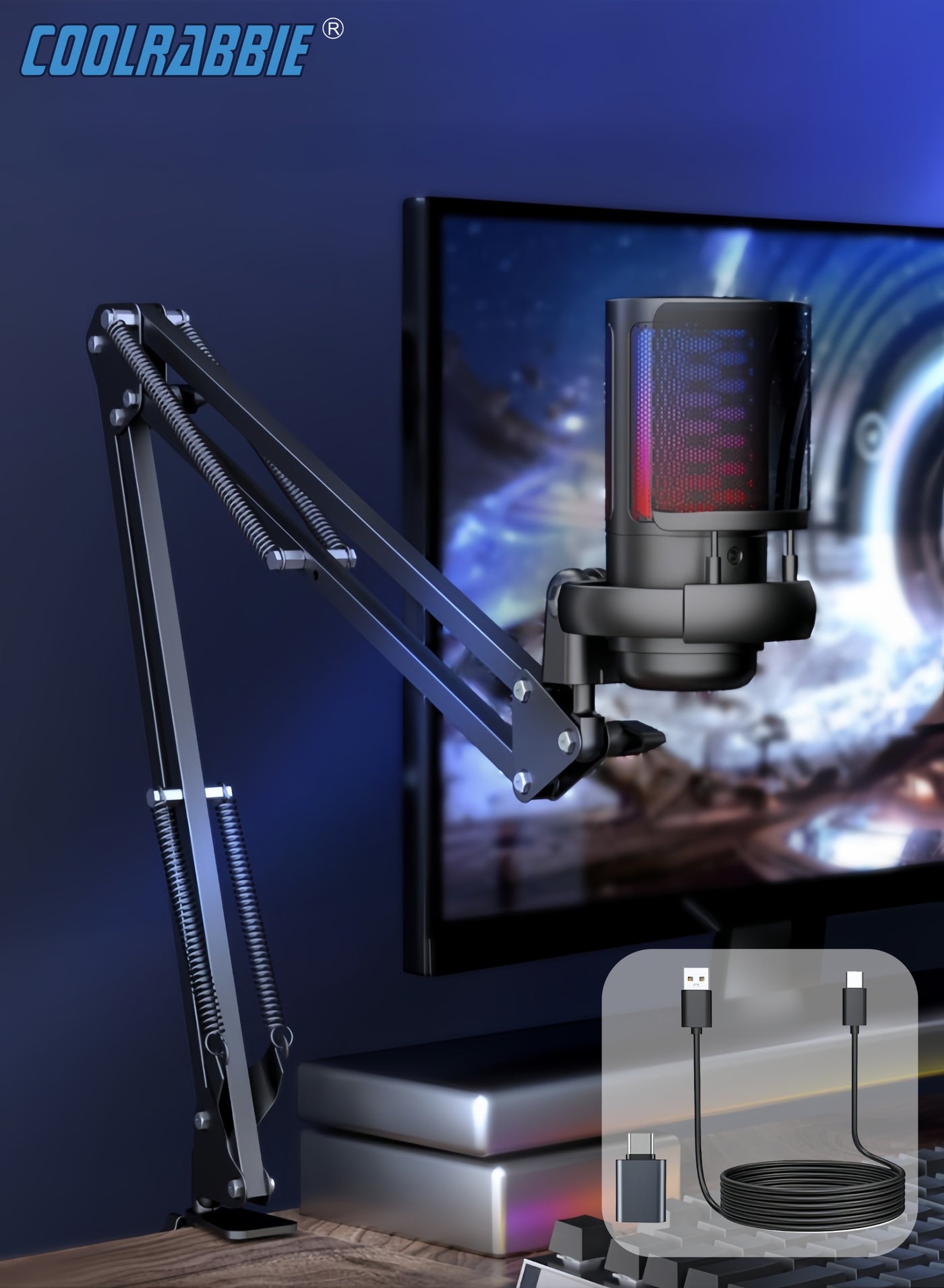 Gaming Microphone With Boom Arm, USB PC Mic…