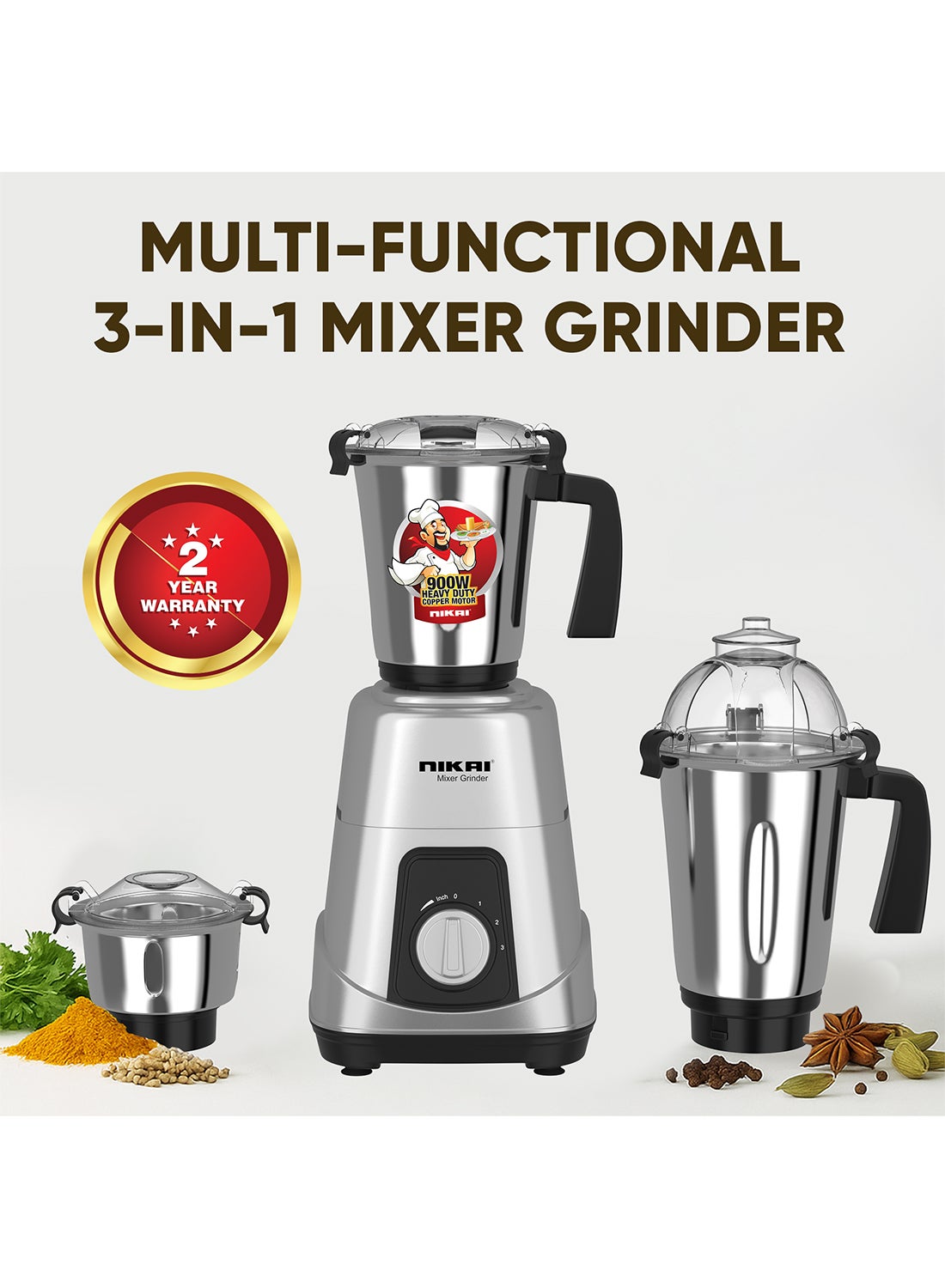 Nikai 3-in-1 Blender – 900W Heavy Duty Motor, 1.5L,…