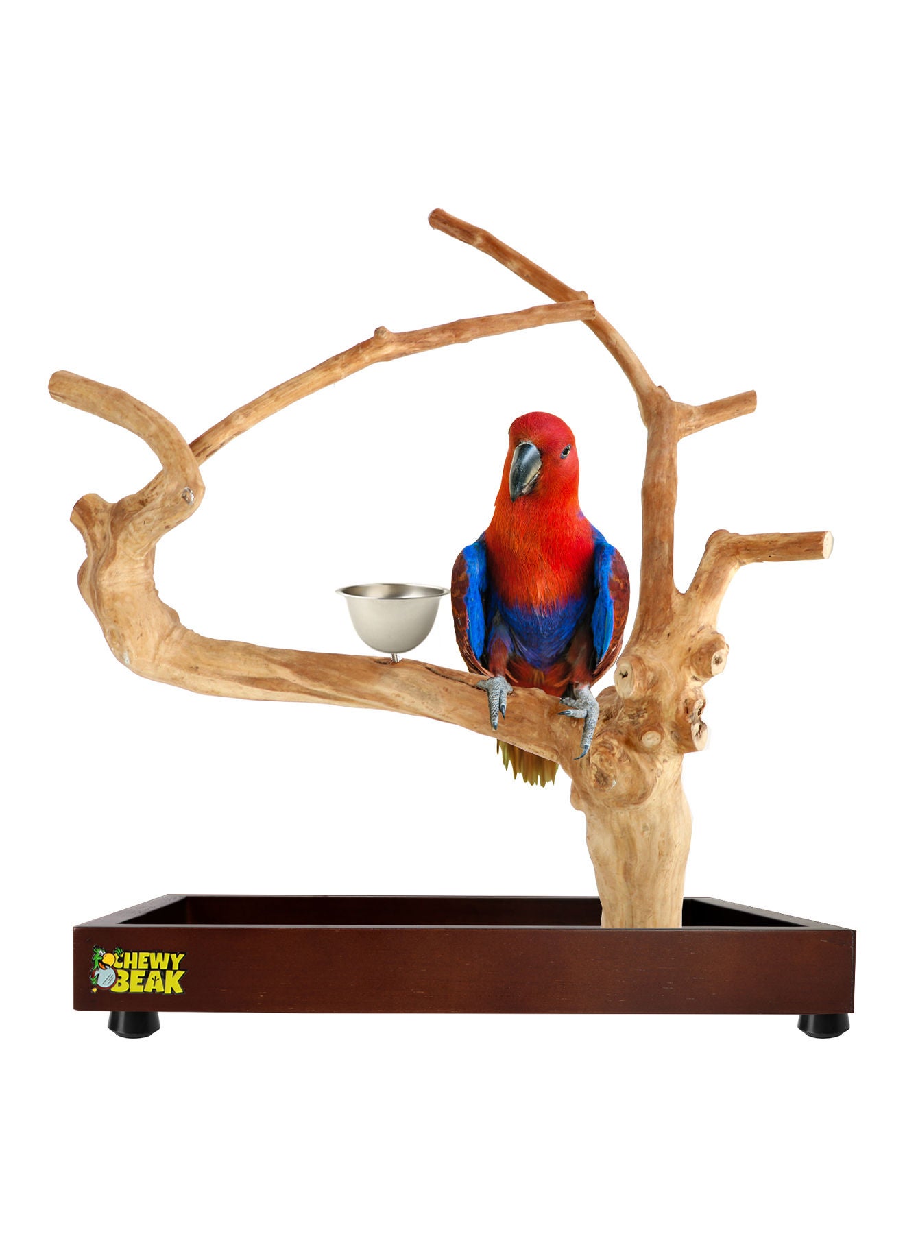 Compare Bird Stand Table Top Natural wooden Parrot Play Stand Indonesian Java wood Tree Perches with Stainless steel feeder medium size at KSA Price