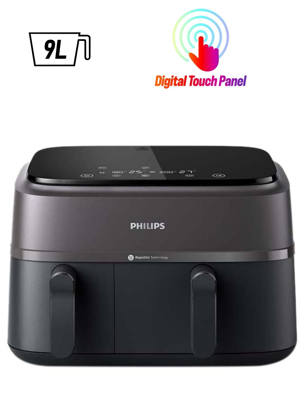 Compare Dual Basket AirFryer XXL  2 Basket Drawers, 8 Preset Functions, Touchscreen, 9 L 2750 W NA35009 Black at KSA Price