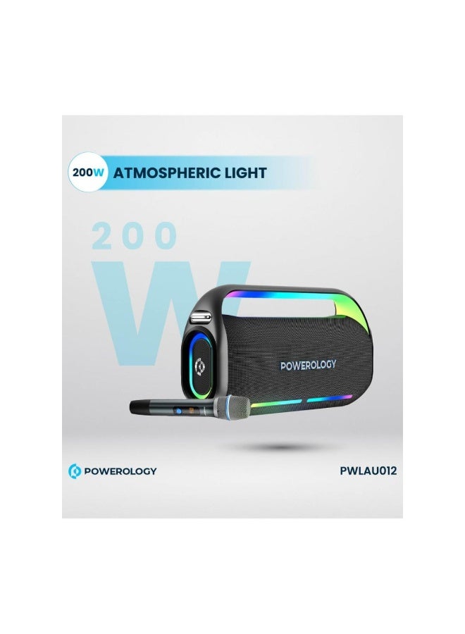 Compare Powerology Deep Bass Party Speaker 200W with RGB Lights, Wireless Mic & Power Bank at KSA Price