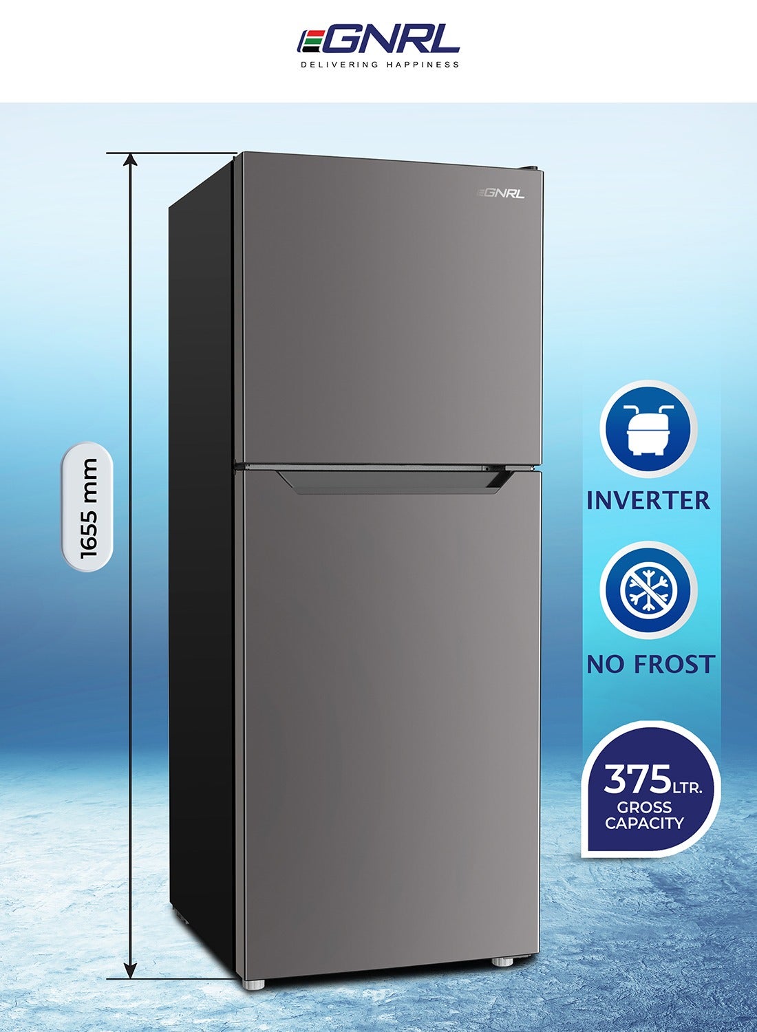 Compare 375L GROSS  243L NET Capacity, INVERTER, NO FROST Double Door Refrigerator Dark Silver Color Recessed Handle R600A Inside Condenser EGR375S, One Year Warranty 375.0 L 150.0 W EGR375S Dark Silver at KSA Price