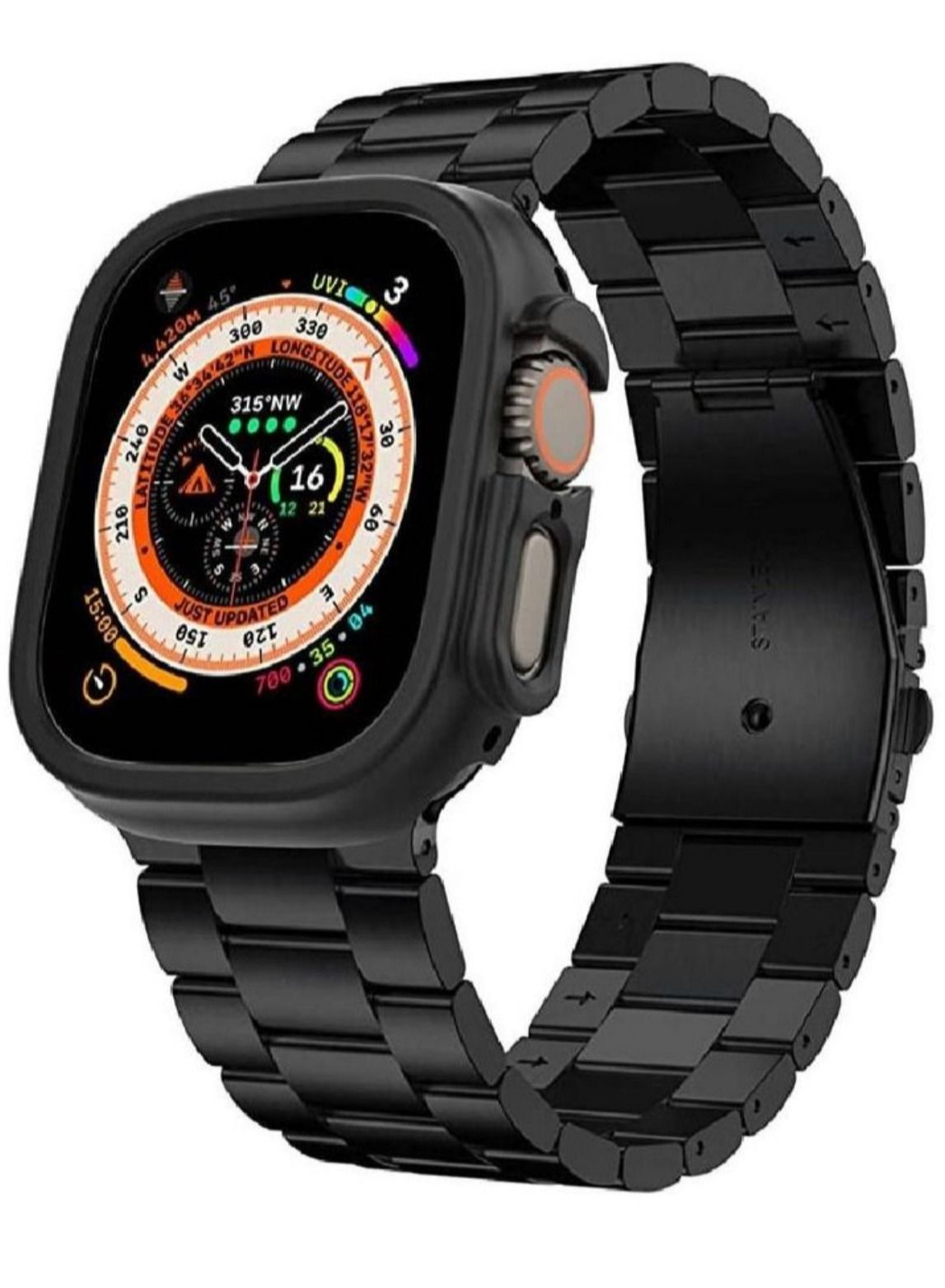 Compare Replacement Stainless Steel Band With Case Cover For Apple Watch Ultra 49mm Black at KSA Price