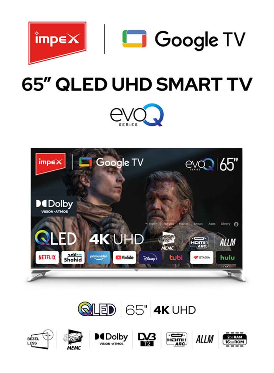 Compare 65 Inch QLED Google TV | 4K Ultra HD Television| 120Hz DLG | Dolby Vision And Atmos | 2GB RAM, 16GB ROM | HDMI ARC And eARC | DVB T2 S2 | Voice Control Remote | Wall Mount | WiFi, Bluetooth And Optical | ALLM | 2Y Warranty evoQ 65S4QLC2R120 Black at KSA Price