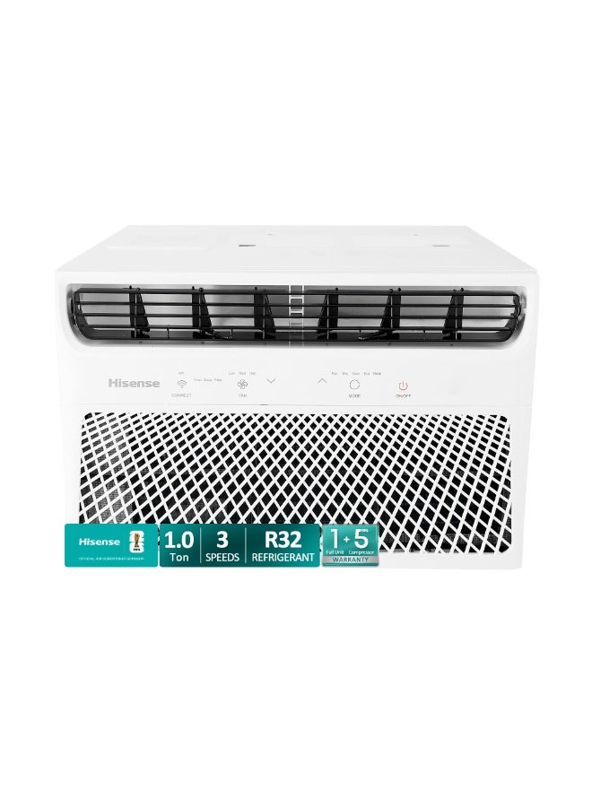Compare 1 Ton Window Air Conditioner, 12000 BTU Rotary Compressor with R32 Refrigerant, Air Direction 4way Fan Speeds, Golden Fin, Sleep Mode, Rapid Cooling, Compressor 3 Mintures Protection, Multipurpose, AW12CR4RWGU20 White at KSA Price