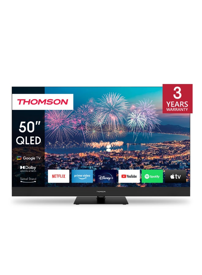 Compare Thomson 50Inch QLED Plus Google TV – 2025 Model with 4K UHD, Dolby Vision, Front Speakers, Smart Voice Control, Google Voice Assistant, Builtin YouTube & Netflix, Smart Television, Vibrant Display at KSA Price