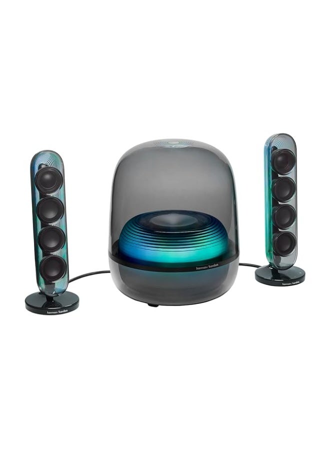 Compare Harman Kardon SoundSticks 5 Bluetooth Speaker, 3Way Speaker Design, HDMI ARC Connectivity with One Cable, Auracast MultiSpeaker Connection, Colorful Light Shows, Black at KSA Price