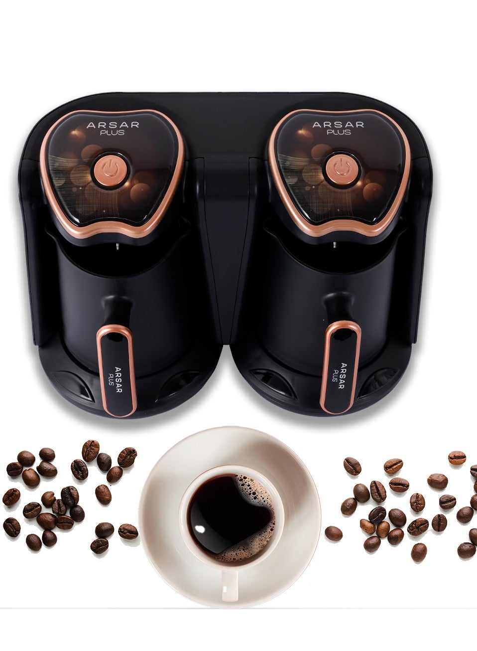 Compare DOUBLE Automatic Turkish Coffee Maker Machine 1 to 8 Cups , 1200W H?gh Power , Gold Color at KSA Price