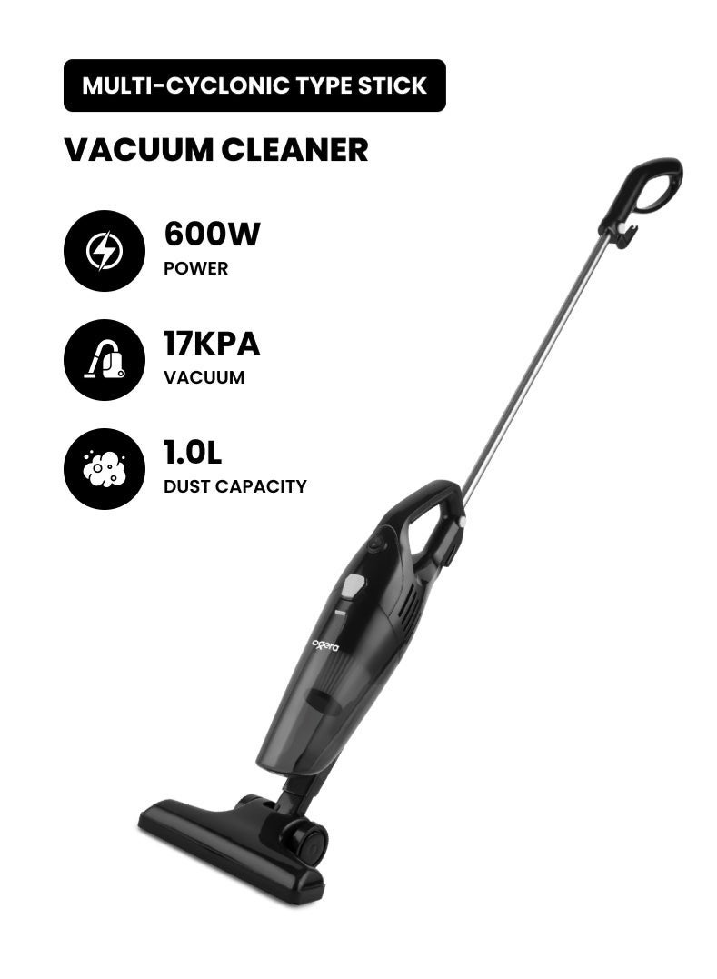 Compare HEPA Cyclonic Stick Vacuum Cleaner | 600W Powerful Suction | Lightweight Slim Design | Washable Filter | 1L Dust Capacity | Detachable Stick & Floor Brush | Black | OG701SV at KSA Price