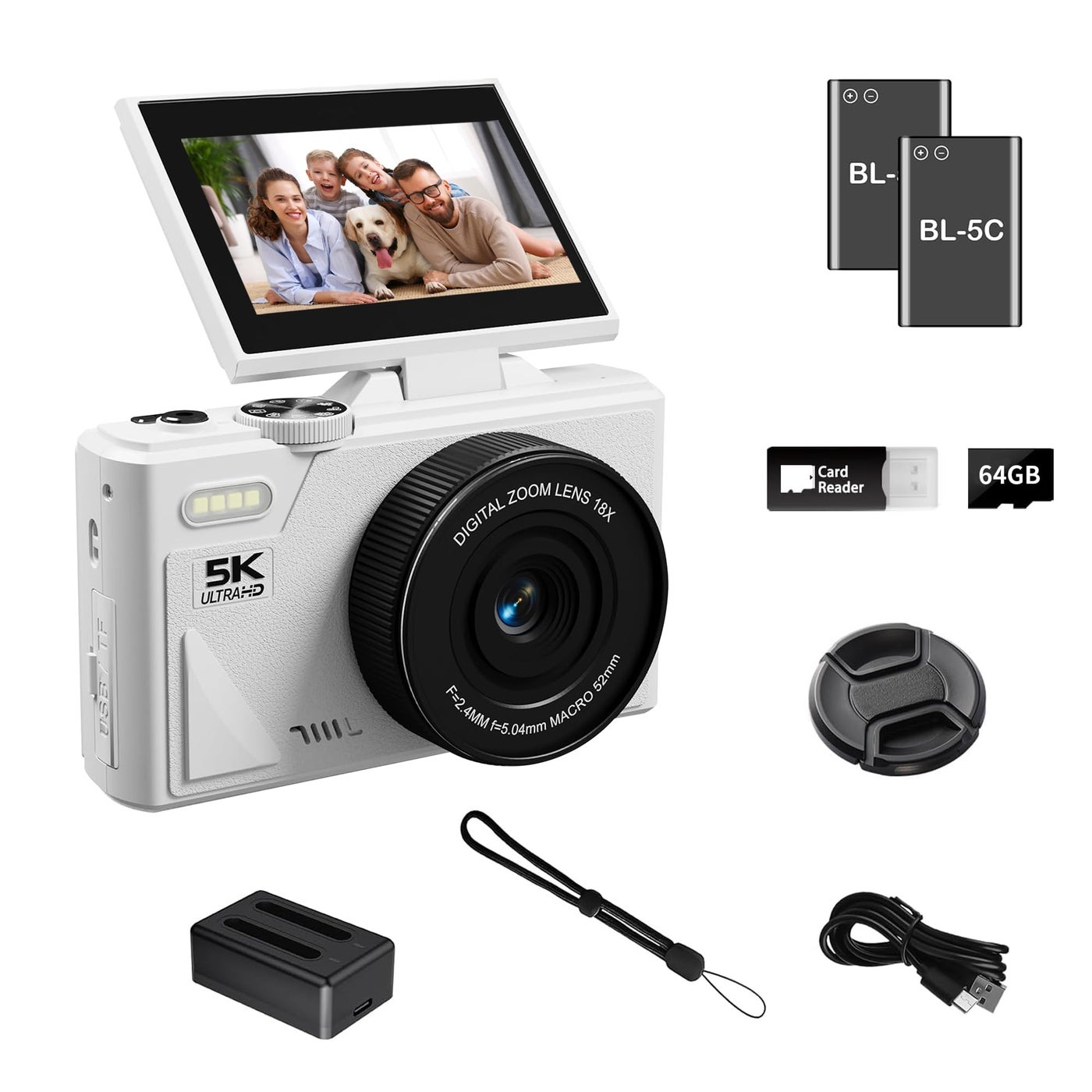 Compare LENANE 5K Digital Camera for Photography with WiFi, 75MP Ultra HD Vlogging Camera for YouTube with 3 180Â° Flip Screen,18X Zoom Autofocus Compact Cameras for Beginners Teens with 64GB SD Card. at KSA Price