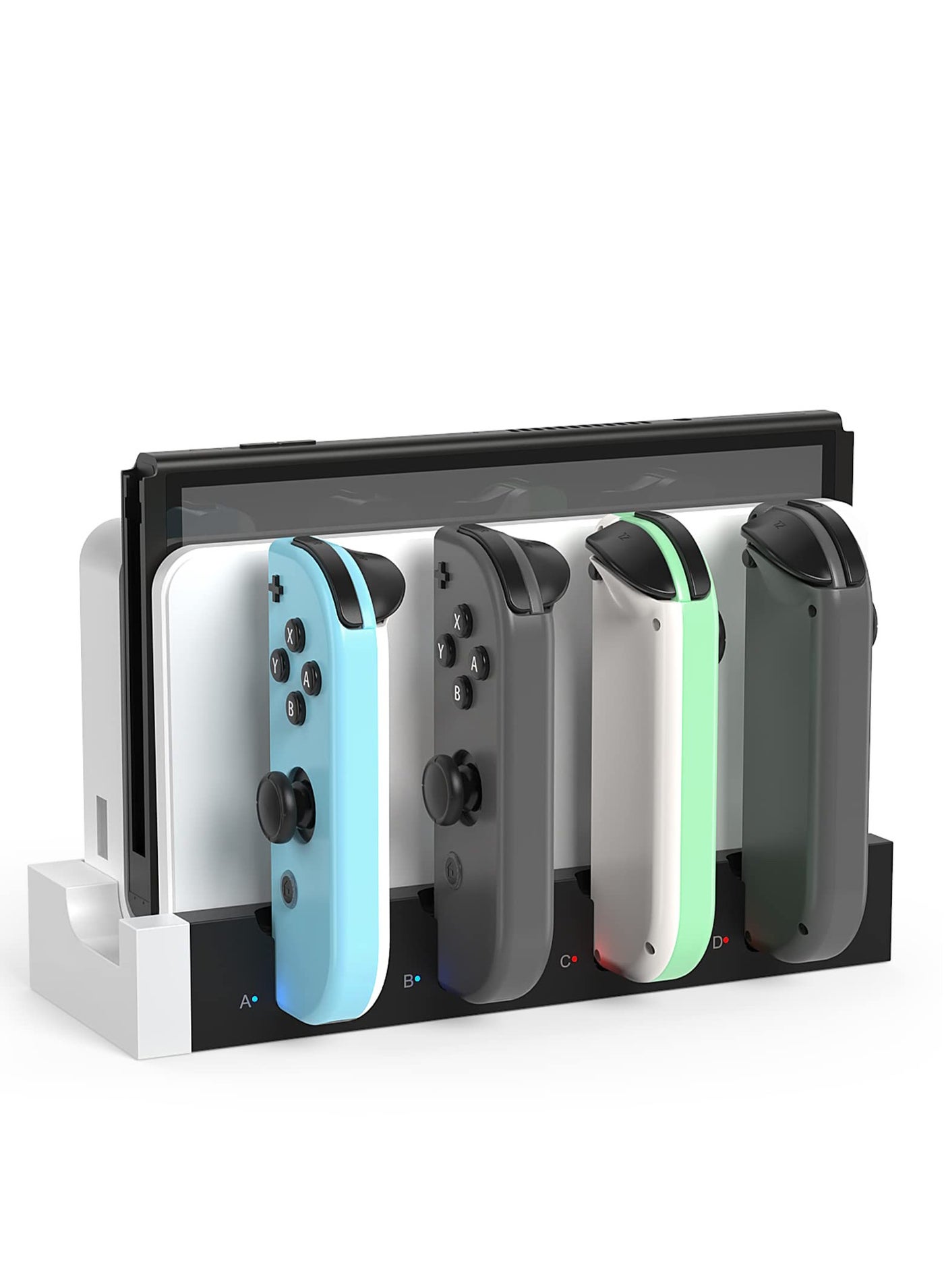 Compare JoyCon Charger for Nintendo Switch OLED Model, for Nintendo Switch Charger, Compatible with Joy Con Charger for Switch & OLED Model Version, USB Charging Dock Station Stand with Indicator  White at KSA Price