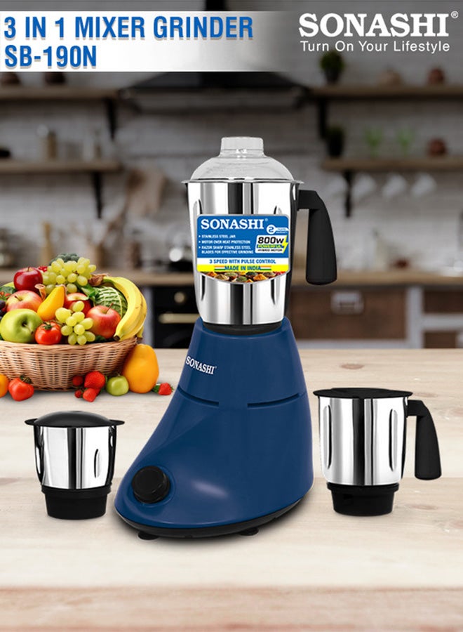 Compare 3in1 Mixer Grinder with 800W Powerful Motor | 1.0L Liquidizing Jar, 0.8L Dry Grinding Cup & 0.4L Chutney Cup | 3Speed Control with Pulse Function | Stainless Steel Jars, Polycarbonate Lids & Compact Countertop Design | S at KSA Price