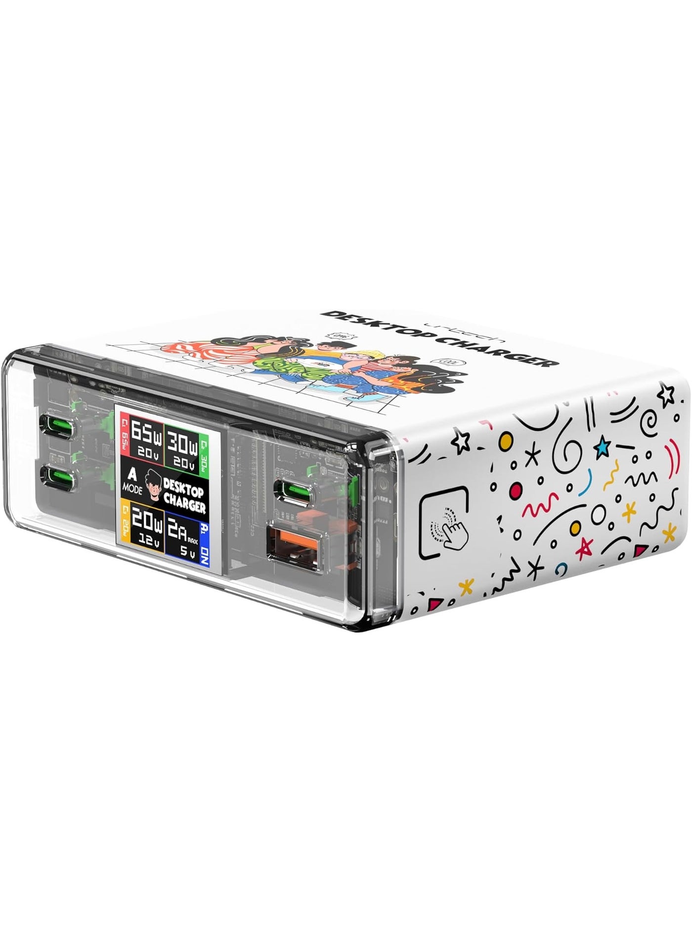 Compare URTECH ChargieBuddy 130W GaN Desktop Laptop Charger, 4Port Charging Station 3 USBC + 1 USBA with Smart Display, Touch Control, Animated Character at KSA Price