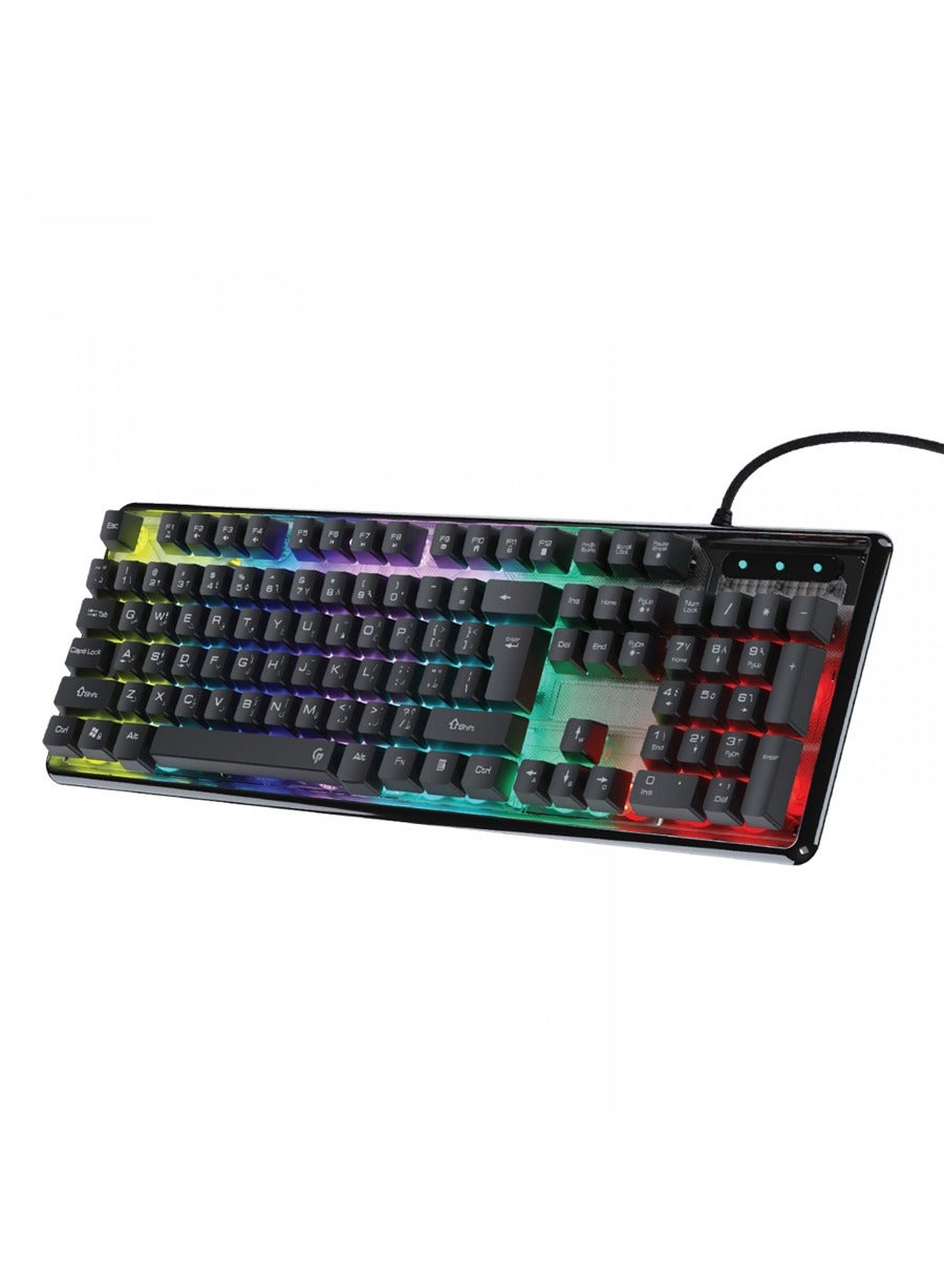 Compare Gaming Lucid Keyboard with 15 Rainbow Breath Lighting Modes, English & Arabic Layout, QuickResponse,19 AntiGhosting Keys, 104 Keys, 1.5m USB Cable Length at KSA Price