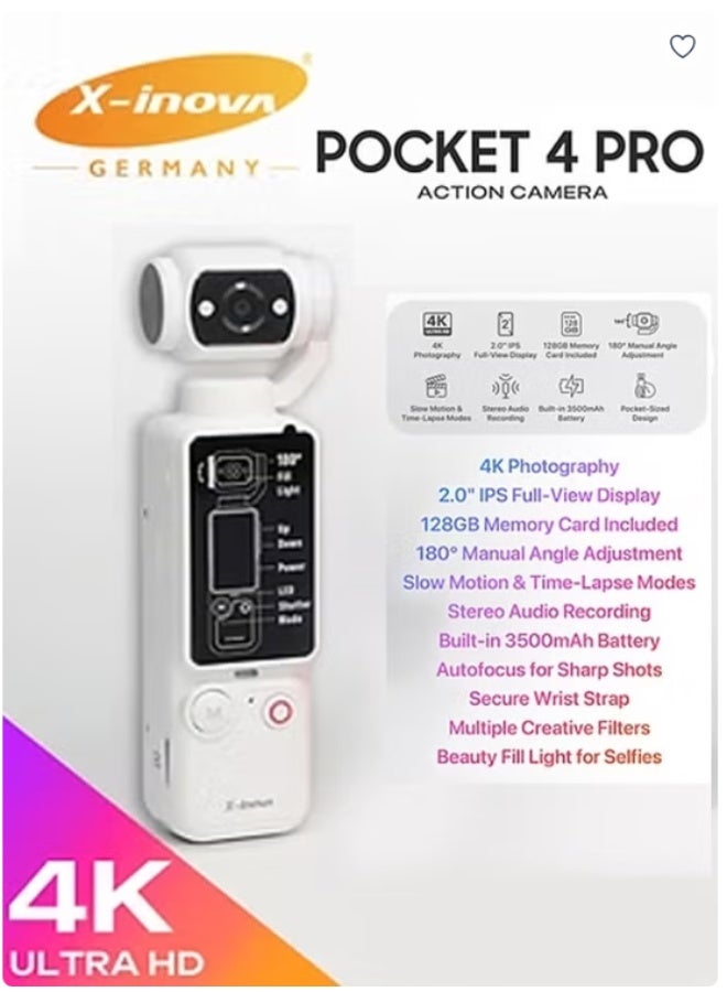 X-Inova Pocket 4 PRO 4K Ultra HD Action…