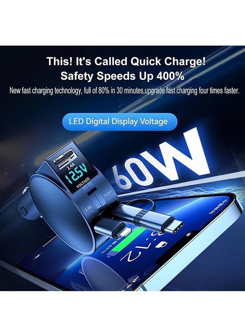 Compare 1224V 60W Fast Car Charger with Retractable Charging Cable Fast Car Power Adapter PD20W for iPhone Type C 40W Car Bluetooth USB Charger Plug with iPhone,Samsung,Galaxy,Huawei,Xiaomi at KSA Price