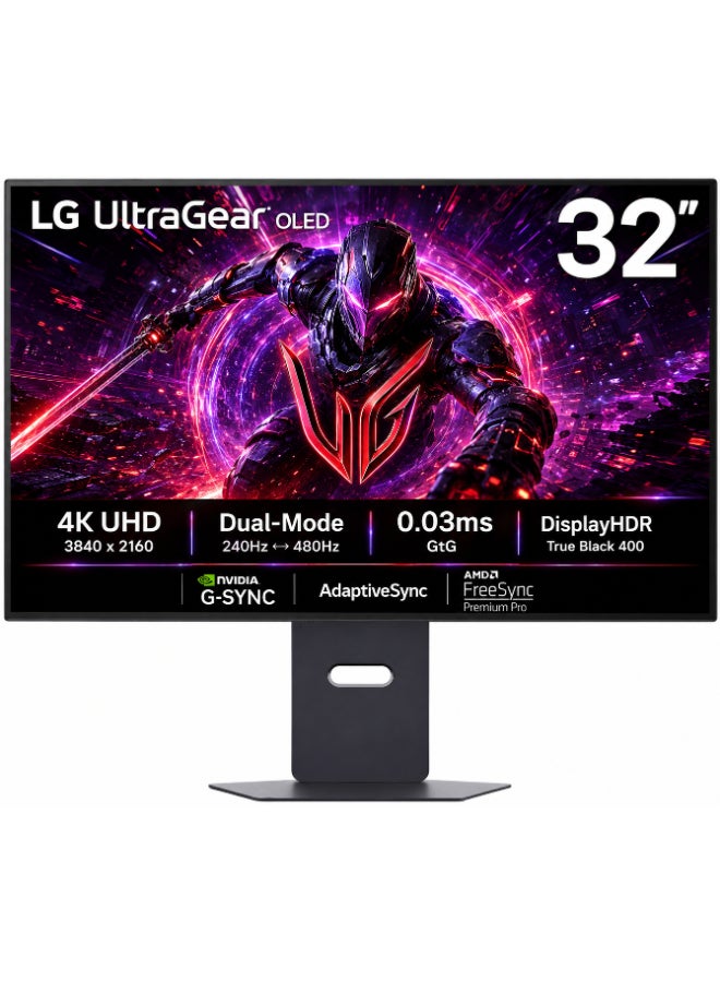 Compare 32 inch 4K UHD OLED UltraGear DualMode Gaming Monitor, 4k 240Hz Refresh Rate or Switch FHD 480Hz, 0.03 GtG Response Time, GSync, AdaptiveSync, & FreeSync Premium Pro Compatible | 32GS95UVB Black Black at KSA Price