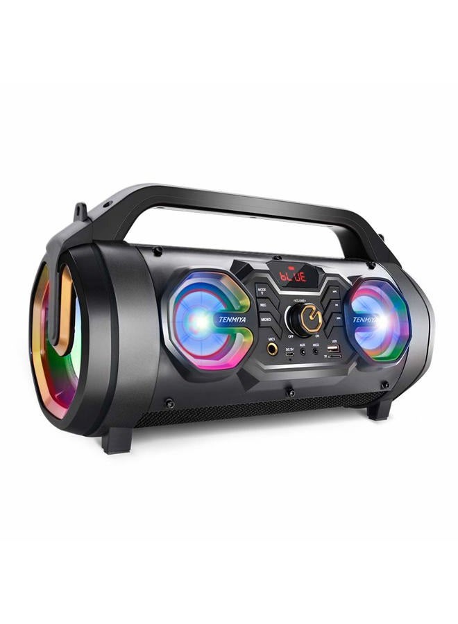 Compare Bluetooth Speaker, 30W Portable Bluetooth Boombox with Subwoofer, FM Radio, RGB Colorful Lights, EQ, Stereo Sound, Booming Bass, 10H Playtime Wireless Party Speaker for Home, Outdoor, Travel, Camping at KSA Price