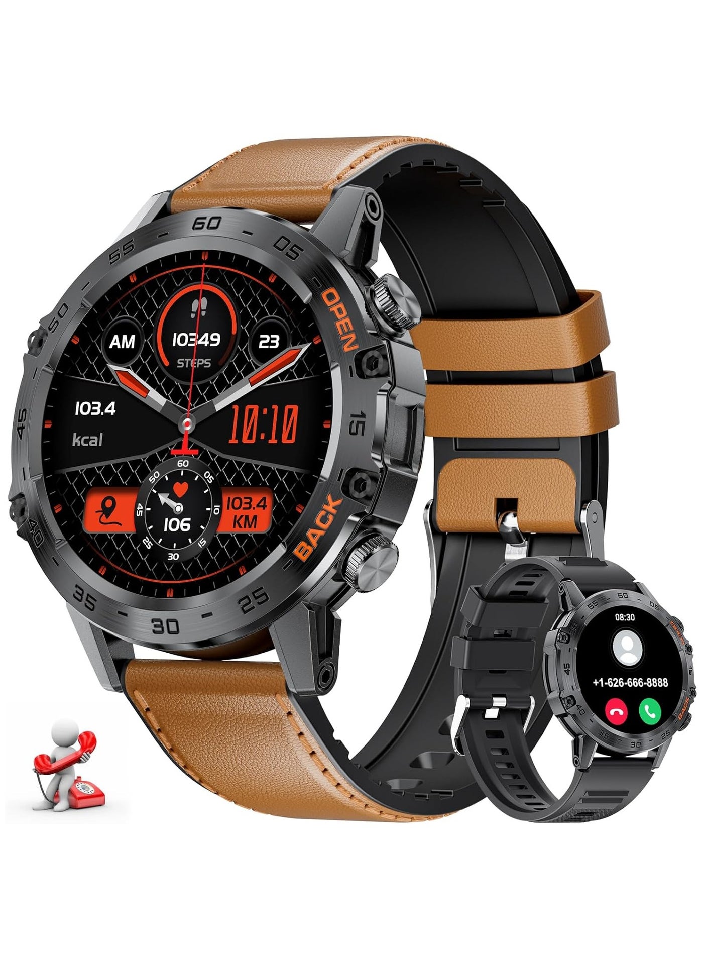 Compare TDZDDYS Military Smartwatch for Men, 1.39 with SpO2, Sleep Monitor, Step Counter, 247 Heart Rate, 100+ Sports Modes, MakeAnswer Call, Leather Band at KSA Price