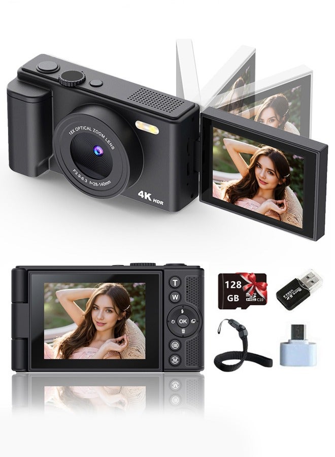 Compare 4K Digital Camera for Photography  Autofocus 64MP Vlogging Camera  180 Degree Flip Screen  18X Digital Zoom  4K Record Video  128GB SD Card at KSA Price