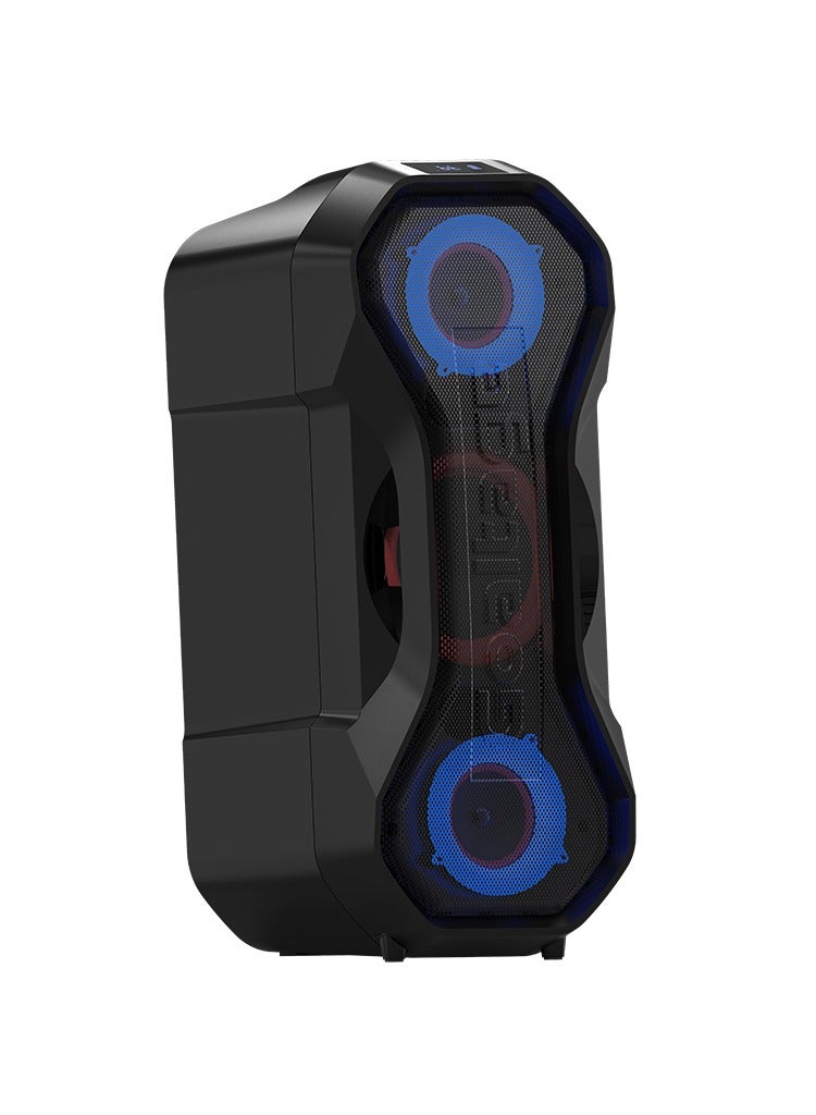 Compare BassFusion Party Speaker including Wireless Microphone, Multiple Connections, RGB Lights, TWS Functionality, Splash Proof Design at KSA Price