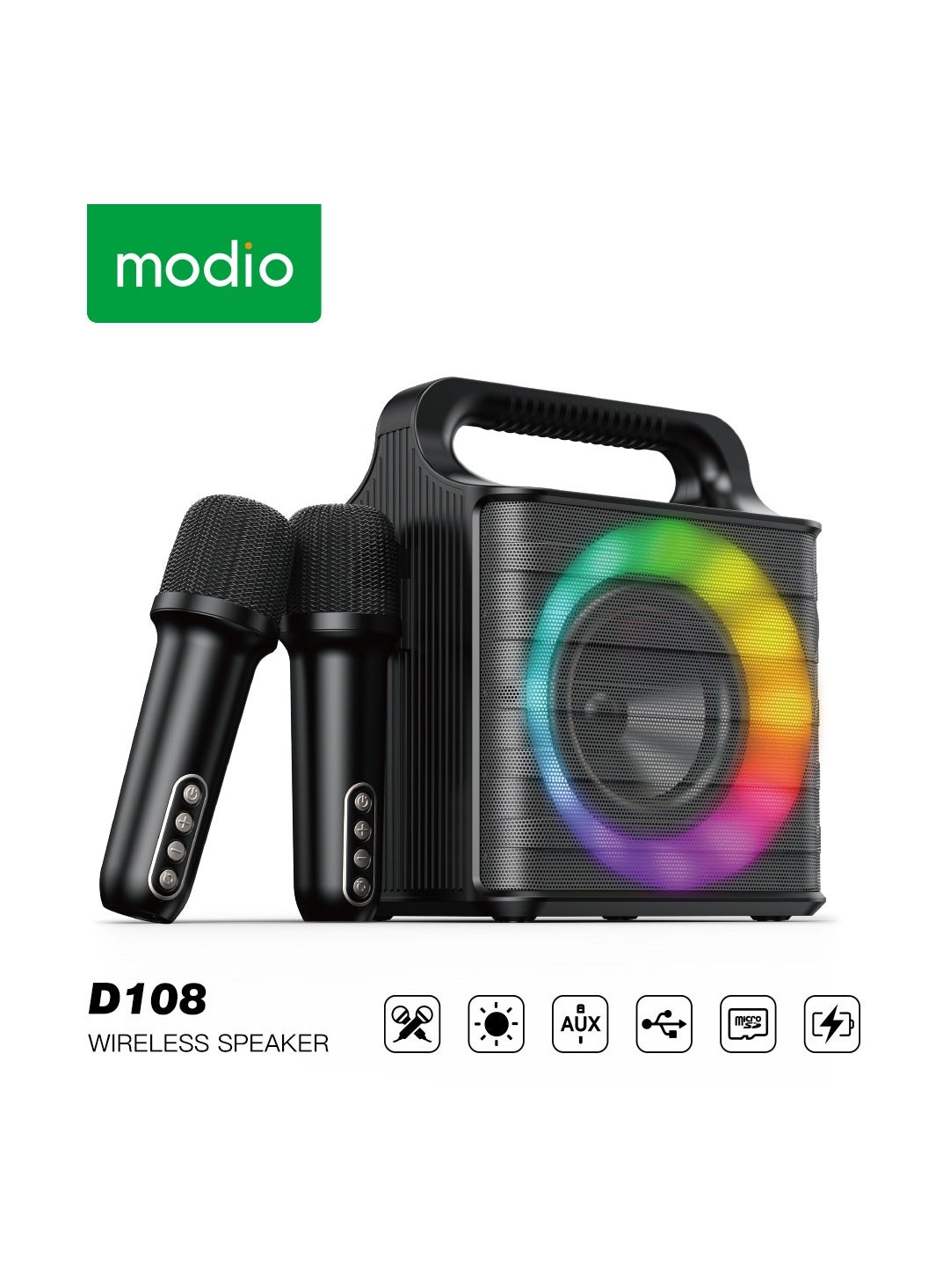 Compare Modio D108 Wireless Portable Bluetooth Speaker With 2 Wireless Mic at KSA Price