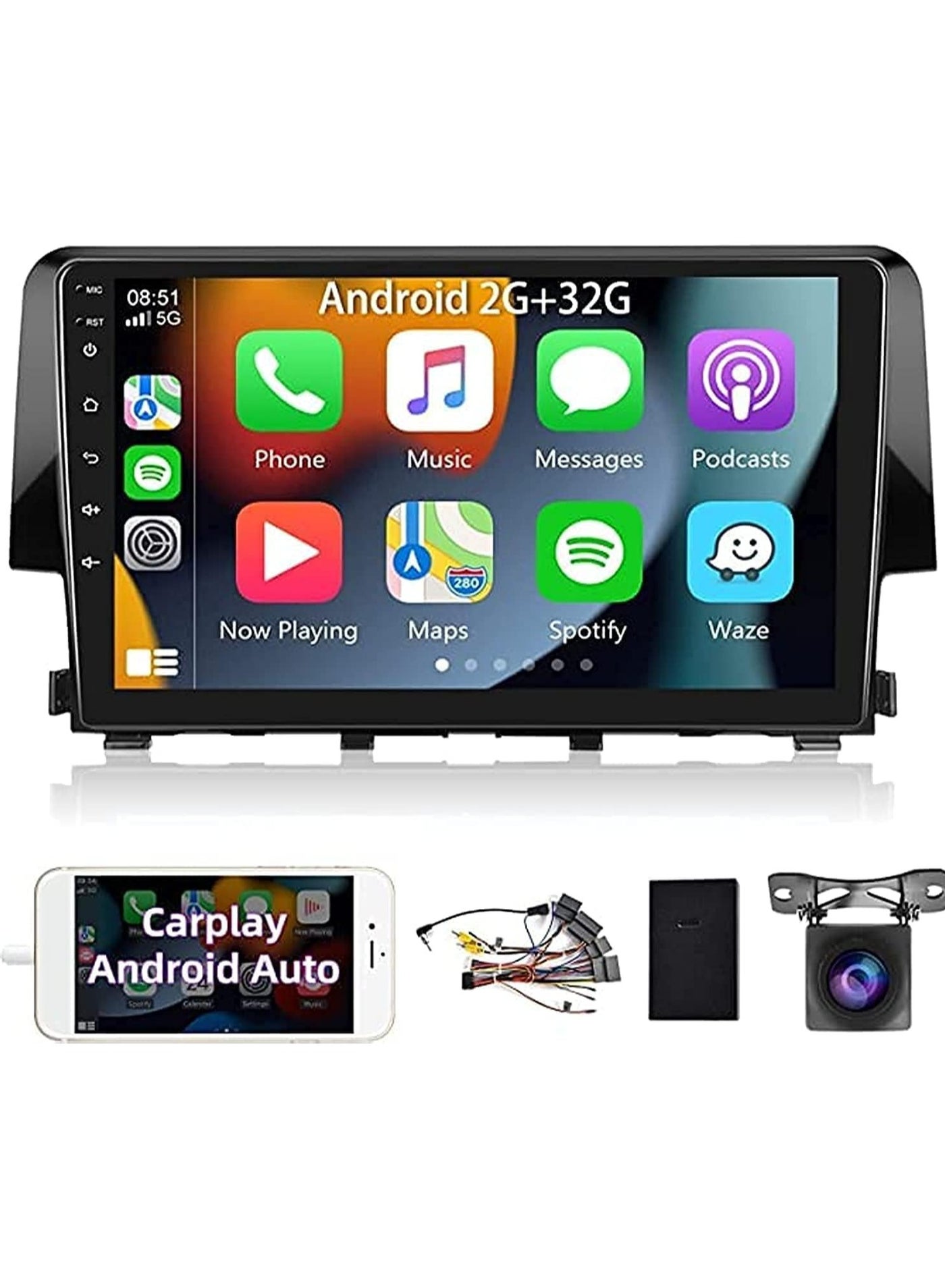 Compare Android Car Stereo Radio for Honda Civic 2016 2017 2018 with Carplay Android Touch Screen Bluetooth Car Radio with GPS Navigation WiFi Backup Camera Mic2G RAM+32G ROM at KSA Price
