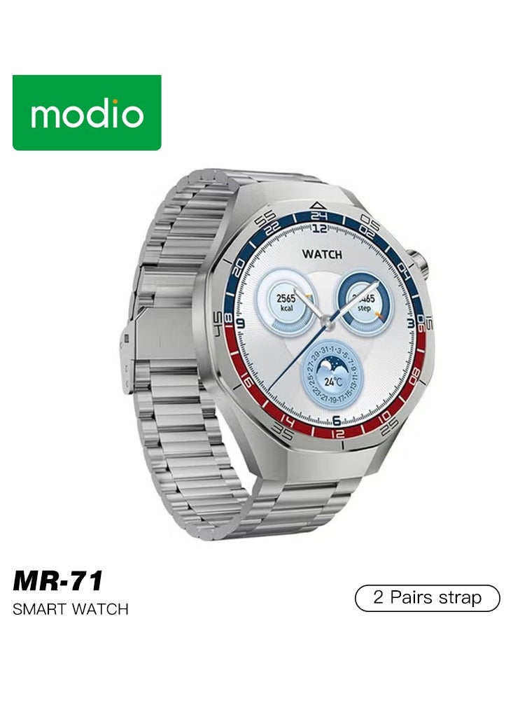 Compare Modio MR71 Smart Watch With Premium AnalogDigital Hybrid Design Dual Strap Option and Charging Cable Designed fir Men Silver at KSA Price