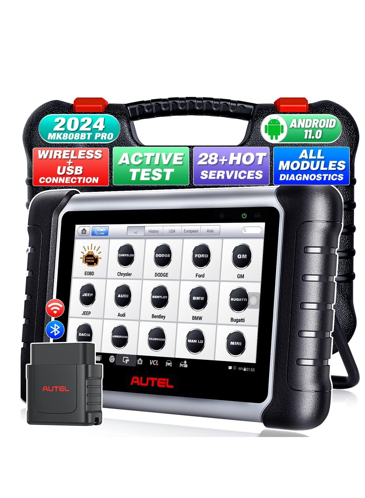 Compare Autel MaxiCOM MK808BT PRO: 2024 Full Bidrectional & Active Test Scan Tool, Upgraded of MK808S MK808Z MX808S, Functions as MX900 MK900, 28+ Reset All System Diagnosis Injector Coding, FCA AutoAuth OS11 at KSA Price