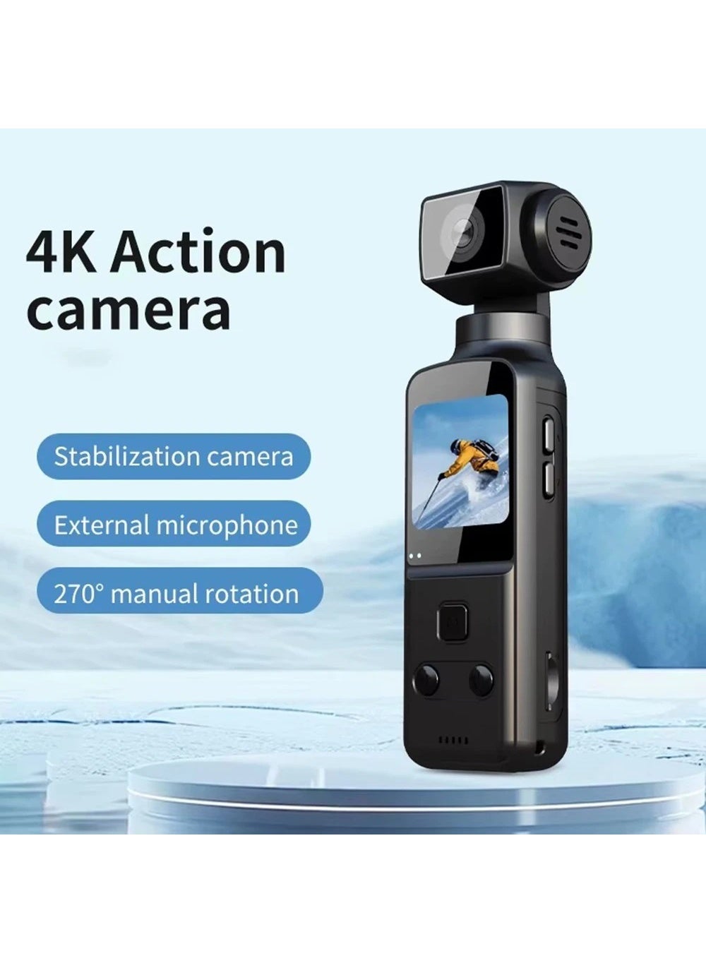 Compare 4K HD Handheld Action Camera, 270° Rotatable Pocket Camcorder with WiFi and 1.3in LCD Screen, Black at KSA Price