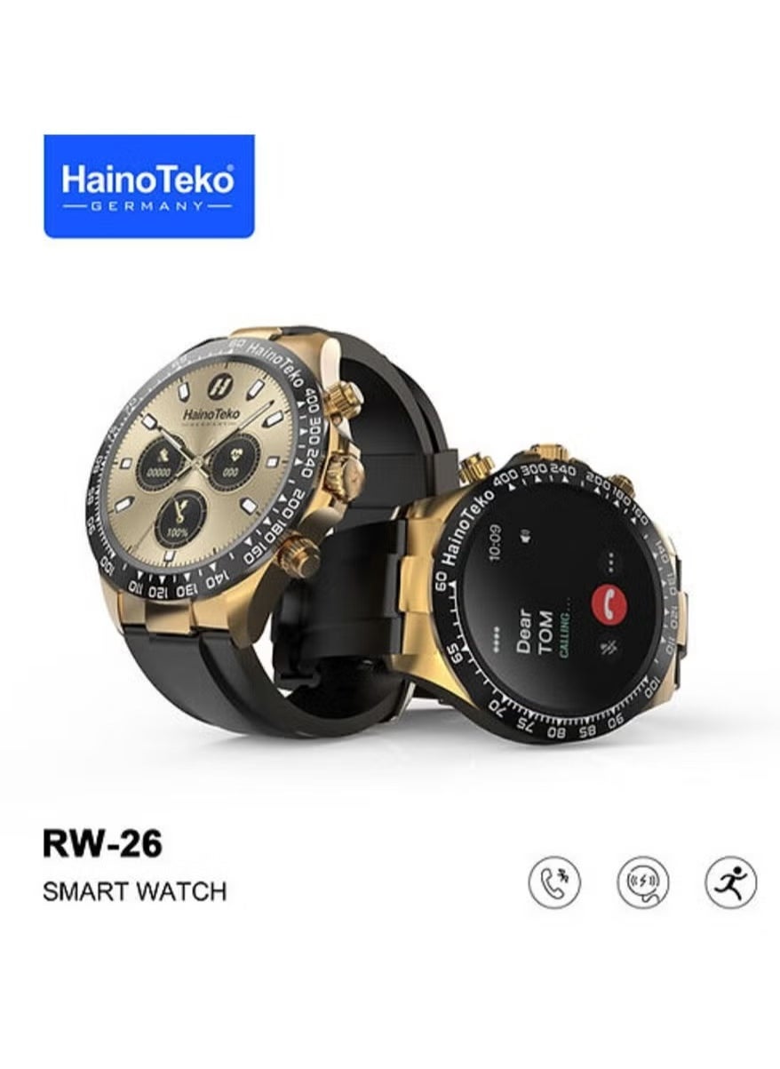 Compare Germany RW 26 Round Smartwatch for Men – Stylish King Bracelet, Wireless Charger, Advanced Health & Fitness Tracking, Bluetooth Connectivity, Waterproof, 1.3inch Display, Compatible with iOS & Android at KSA Price