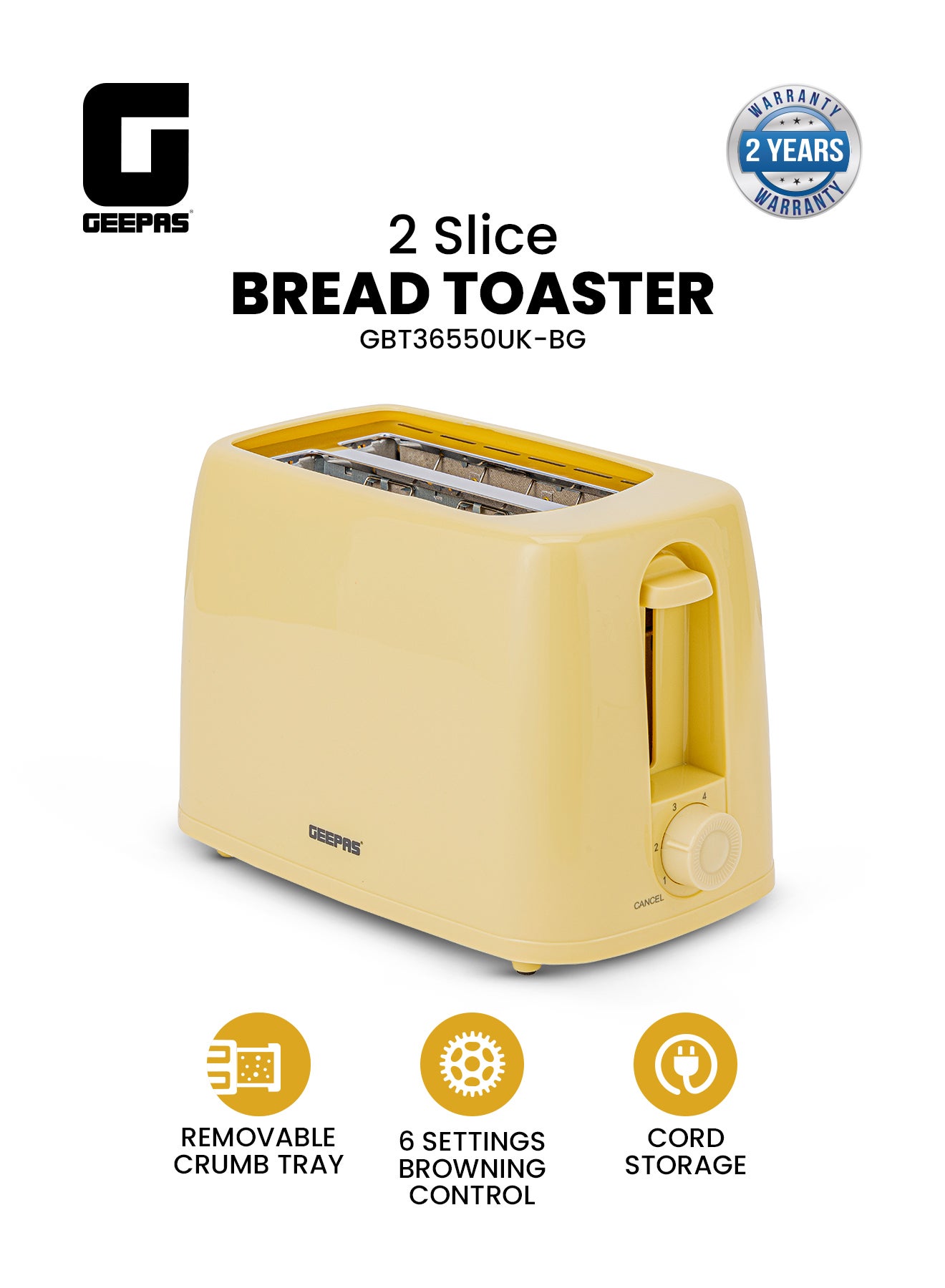 Compare Geepas 2 Slice Bread Toaster 650W, 6 Browning Levels, Cancel Function, Removable Crumb Tray, Cord Storage, Compact Pop Up Electric Toaster,GBT36550UKBG Beige 650 W GBT36550UKBG Beige at KSA Price