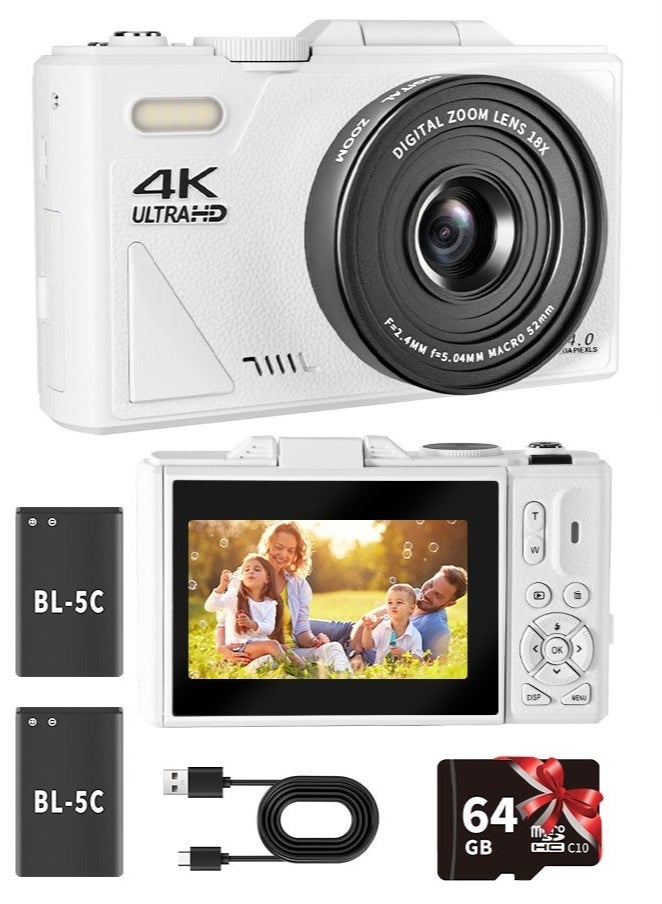 64MP Digital Camera, 4K Vlogging Camera, 64GB SD…