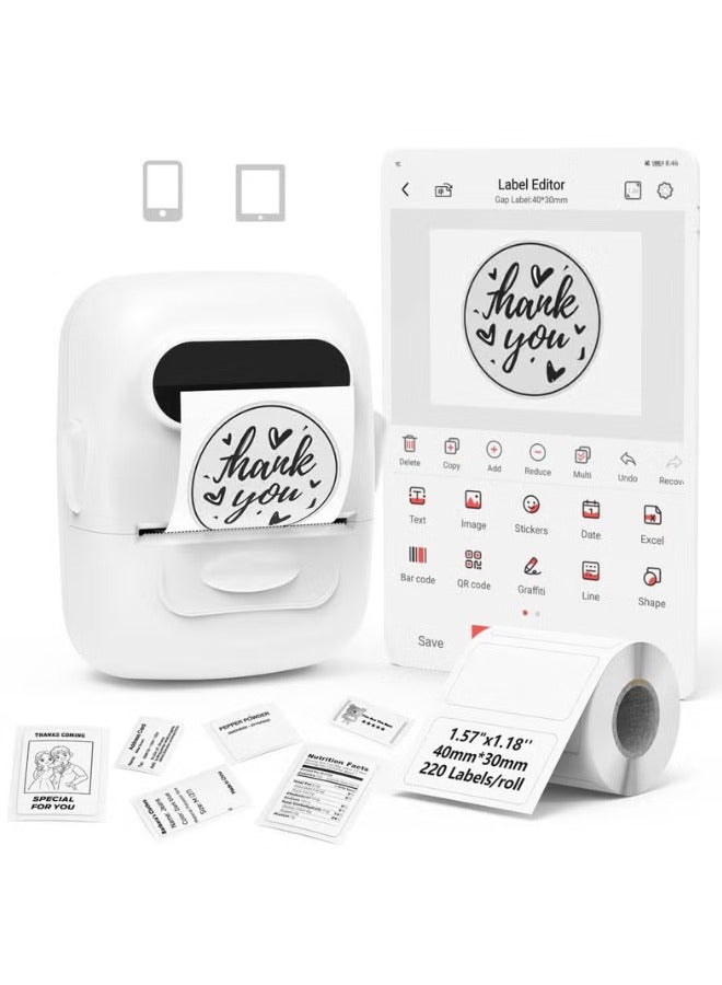 Compare Label Maker, Bluetooth Label Maker, Sticker Label Maker, Mini Label Printer, Thermal Printer for Tag, Kitchen, Clothes, Food, Barcode, Price, White With 1 Roll Label at KSA Price