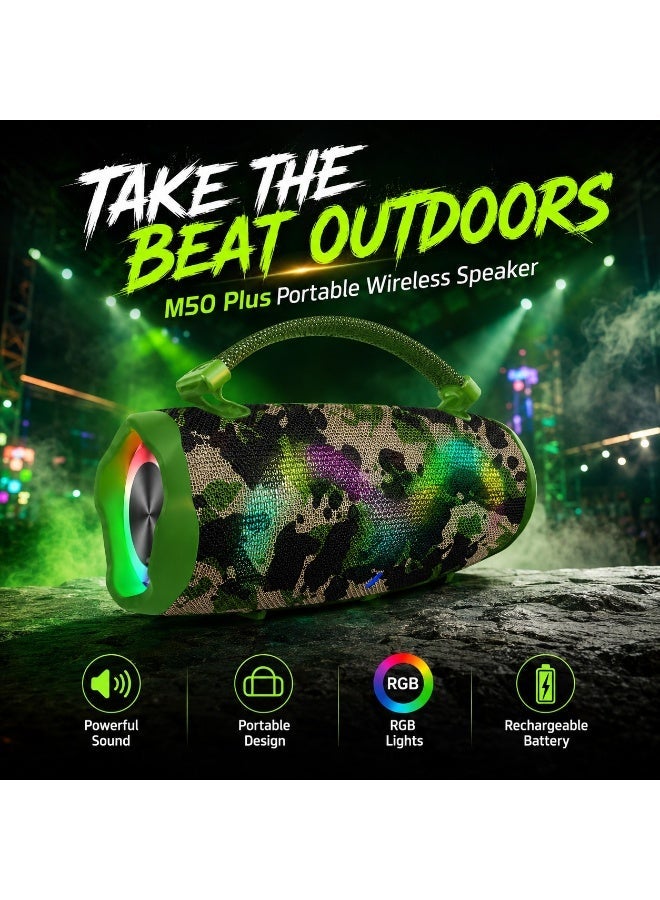 Compare M50 Plus Bluetooth Portable Speaker RGB LED Light Effects Deep Bass 15000mAh Battery Long Life TWS Stereo Wireless Pairing Hands Free Calling USB Charging Speaker at KSA Price