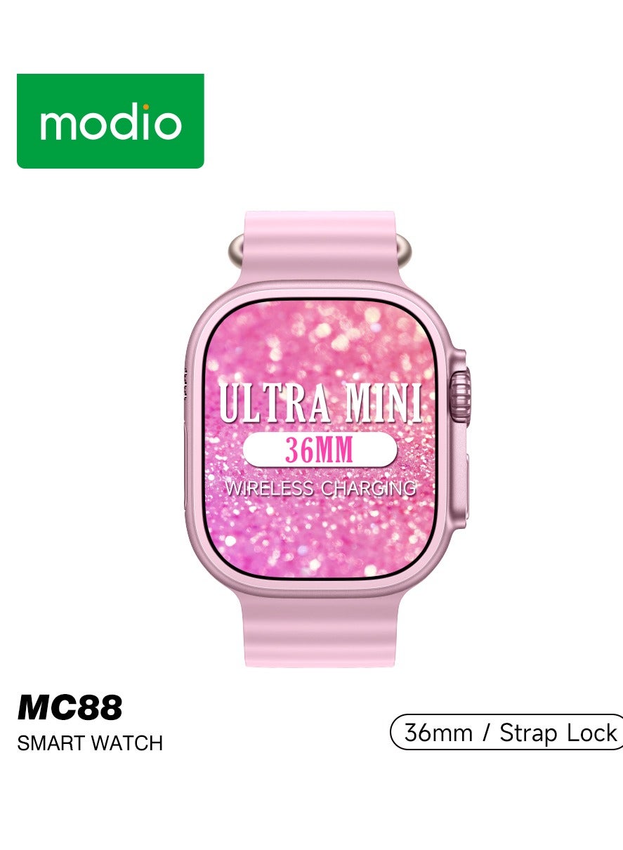 Compare Modio MC88 Ultra Mini Smart Watch – 36mm Display, Wireless Charging, Strap Lock Design Pink at KSA Price
