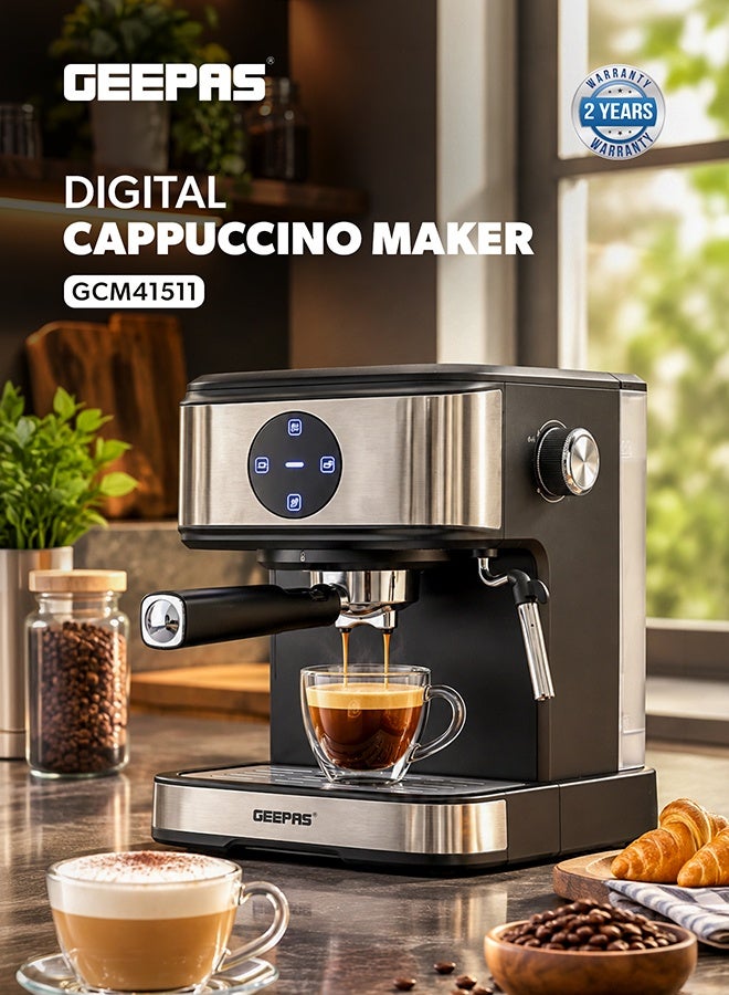 Compare Digital Cappuccino & Espresso Maker  1.5L, 20 Bar High Pressure | Dual Filter & Detachable Tank | Sleek SpaceSaving Design with Overheat Protection & 2Year Warranty 1.5 L 850 W GCM41511 Black at KSA Price