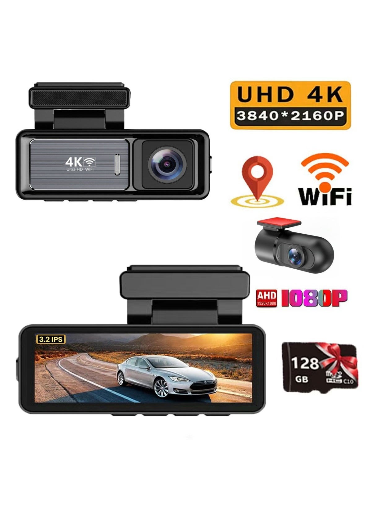 Dash Cam Car 4k Front and 1080P Rear -…