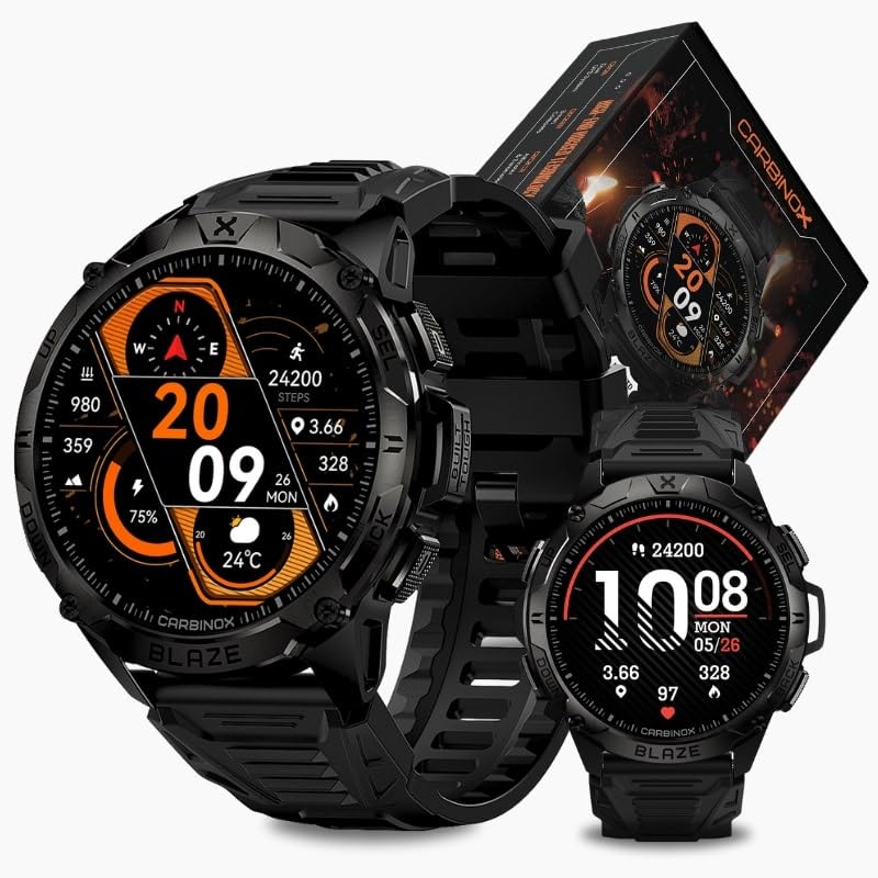 Compare CARBINOX Blaze Smart Watch with GPS Sport Mode  Rugged Fitness Tracker Waterproof IP69K  Compatible with Android and iOS  170+ Sports Modes  Gorilla Glass Screen  MakeReceive Calls Round at KSA Price