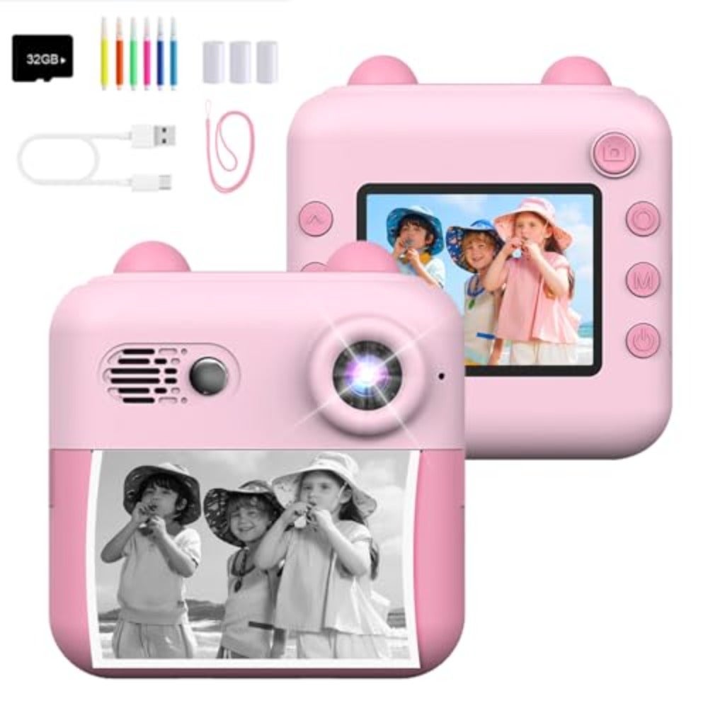 Compare Camera with Instant Print Instant Camera for Fun Learning Toy for 2.4 LCD Screen, Builtin Printer Pink and Blue Design 3 PCS Photo Paper Included at KSA Price