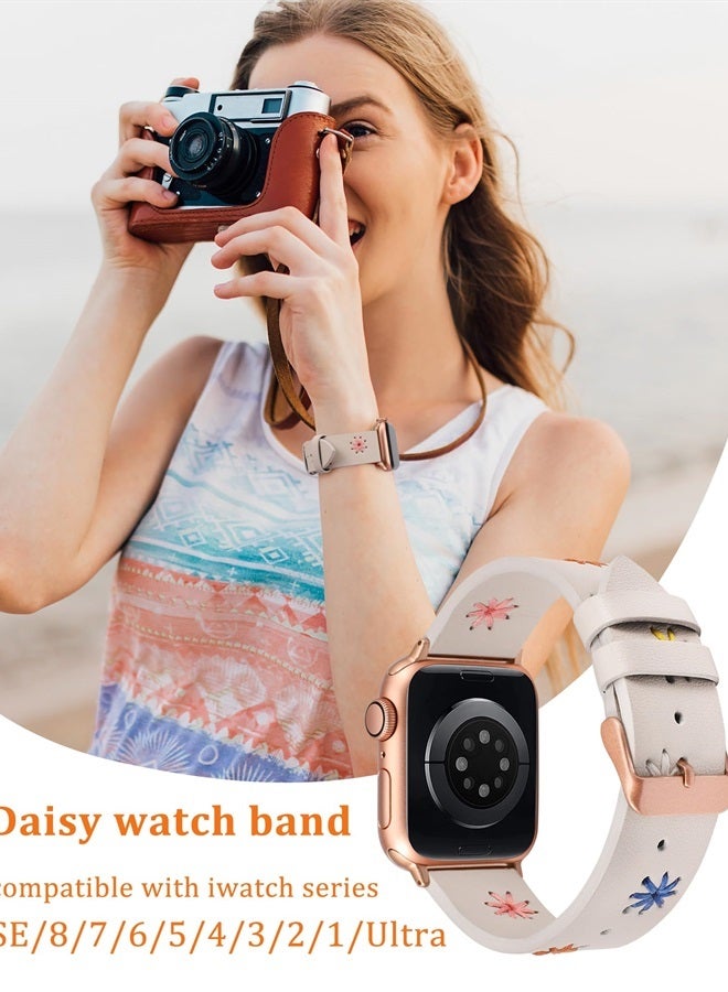 Floral Leather Band Compatible with Apple Watch Band…