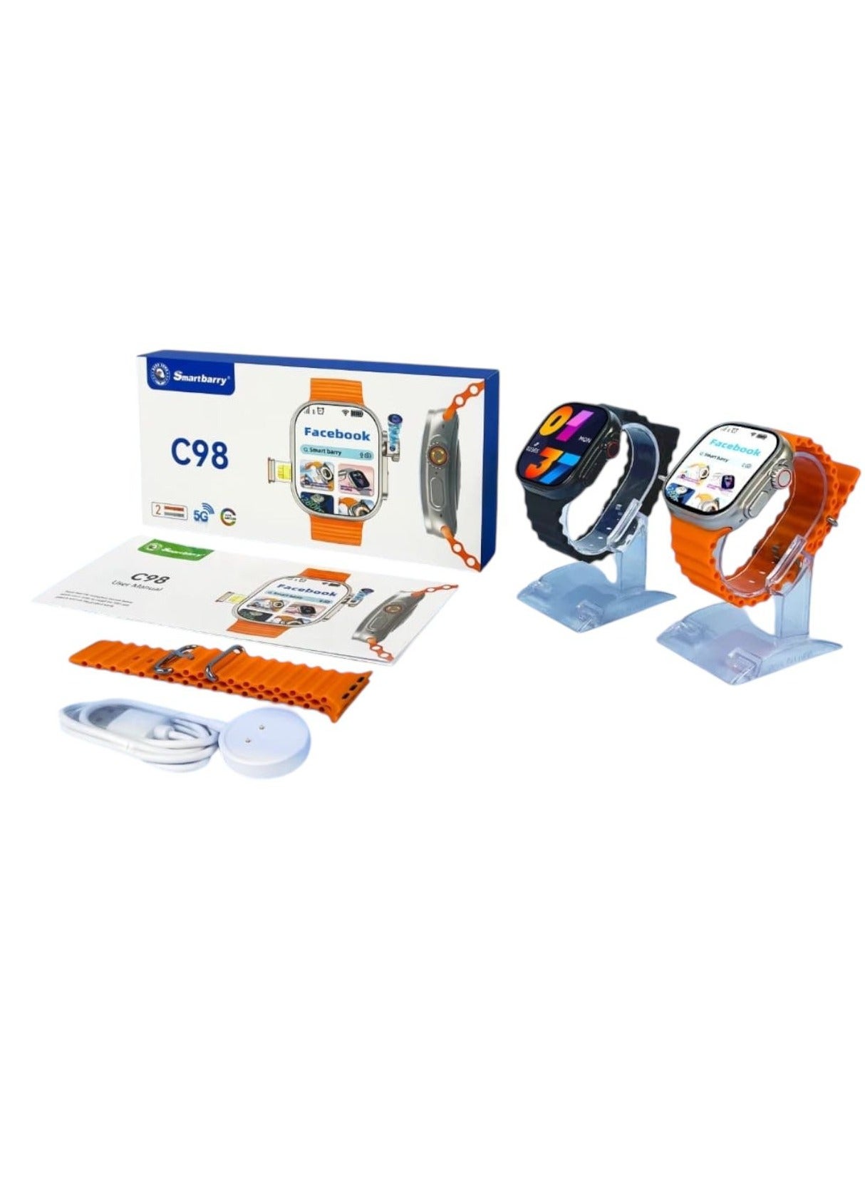 Compare C96 Ultra Android Smartwatch With Sim and 6Gb Ram 64Gb Rom Rotating camera 2 set Strap  BLACK at KSA Price