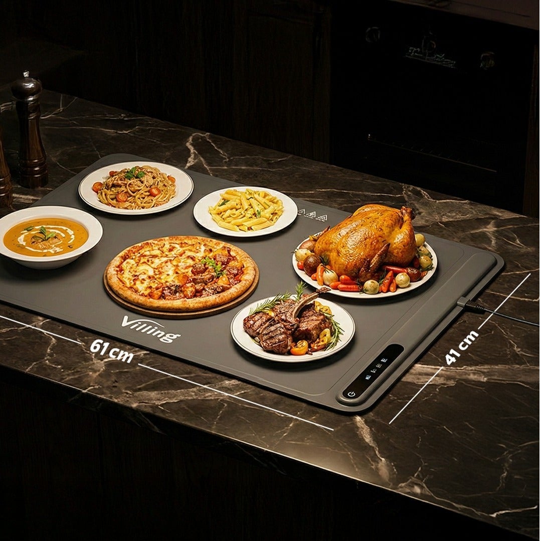 Compare VILLING FOLDABLE FOOD WARMING TRAY  GREY, Full Surface heating, 3Temparture settings, UAE Quality Approved, One Year Warranty, Suitable for Home, Parties, Buffets,etc... at KSA Price