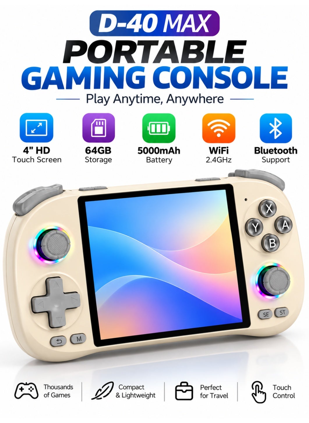 D-40 MAX Portable Gaming Console, 4-Inch HD Touchscreen,…