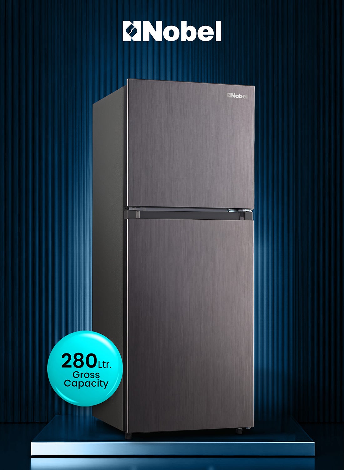 Compare Double Door Refrigerator 280L Gross  188L Net Capacity Dark Inox, Electronic Temp Control, Glass Shelves, R600a – 1 Year Warranty 110 W NR280NFI grey at KSA Price