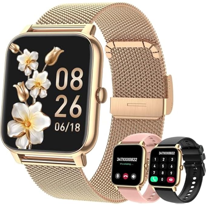 Compare Smart Watch With Bluetooth Calling, Health Monitor, Sleep Tracker, Gold Mesh Band, Compatible With Iphone And Android at KSA Price